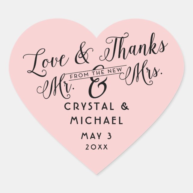 Pink Heart Wedding Favour Thank You Stickers (Front)