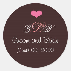 Pink Heart Wedding Monogram Sticker