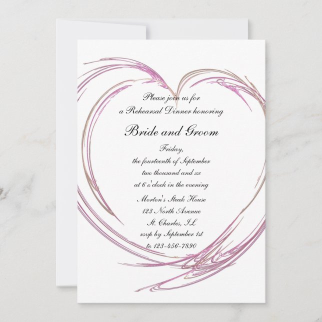Pink Heart Wedding Rehearsal Dinner Invitation (Front)