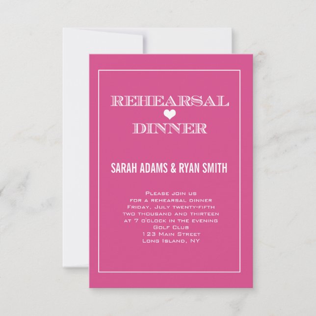 Pink Heart Wedding Rehearsal Dinner Invitations (Front)