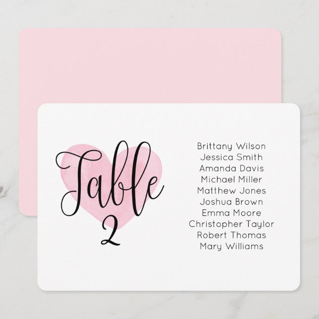 Pink heart wedding seating chart. Landscape plan Invitation (Front/Back)