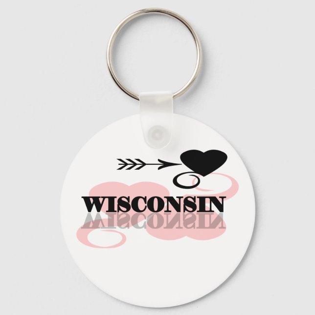 Pink Heart Wisconsin Key Ring (Front)