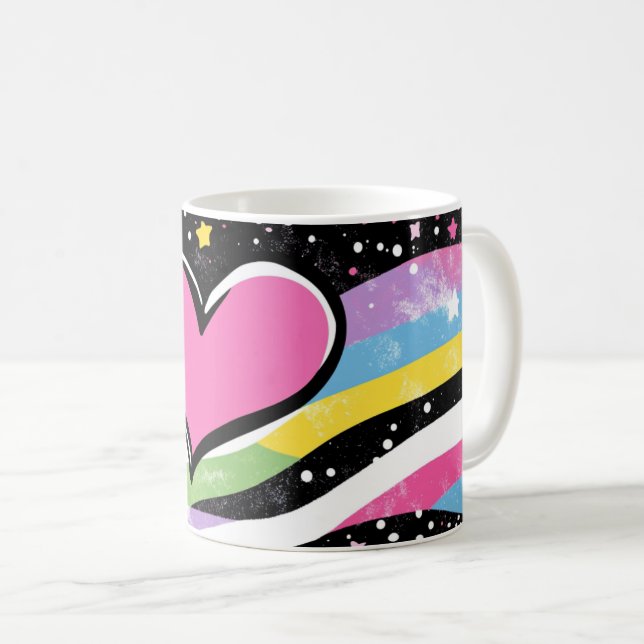 pink heart with a thick black outline, centred  coffee mug (Front Right)