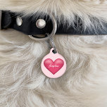 Pink Heart With Custom Name Over Pet Tag<br><div class="desc">Destei's pink heart shape illustration on a light pink background colour. On the heart there is a personalizable text area for a name. On the other side there is a personalizable text area for a phone number together with more pink hearts.</div>