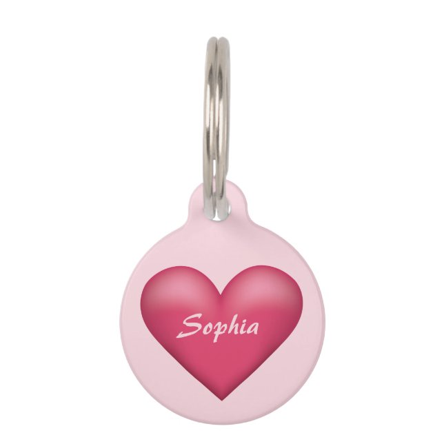 Pink Heart With Custom Name Over Pet Tag (Front)