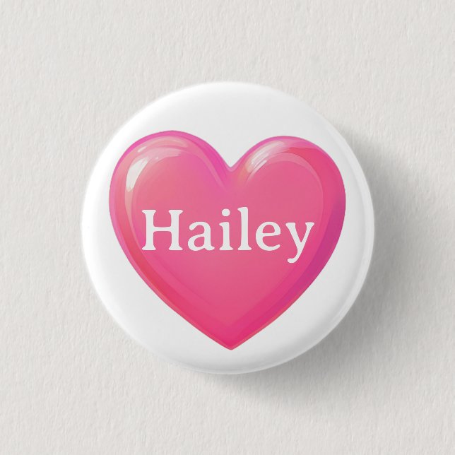 Pink Heart with Name 3 Cm Round Badge (Front)