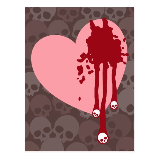 Pink Heart with Skull Drips Postcard