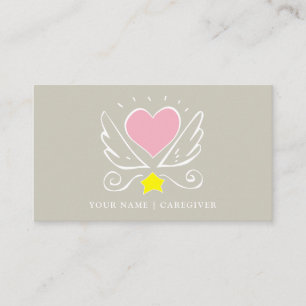 Pink Heart With Wings Caregiver On Blue Business  Business Card