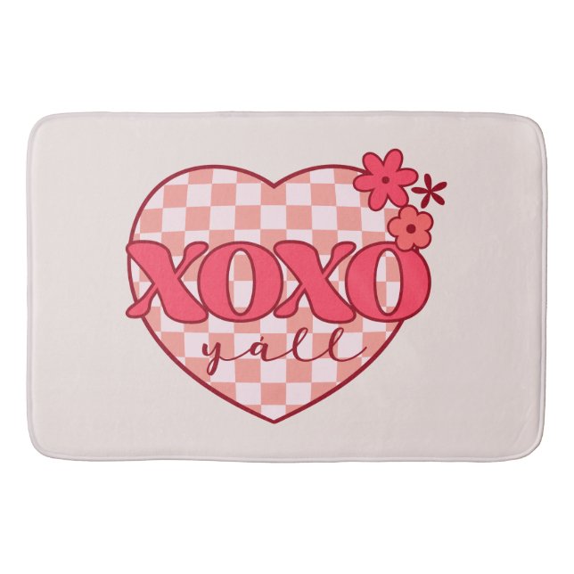Pink Heart Xoxo Hugs and Kisses Bath Mat (Front)