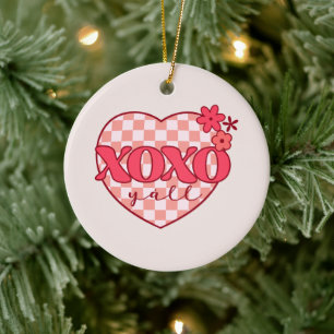Pink Heart Xoxo Hugs and Kisses Ceramic Tree Decoration