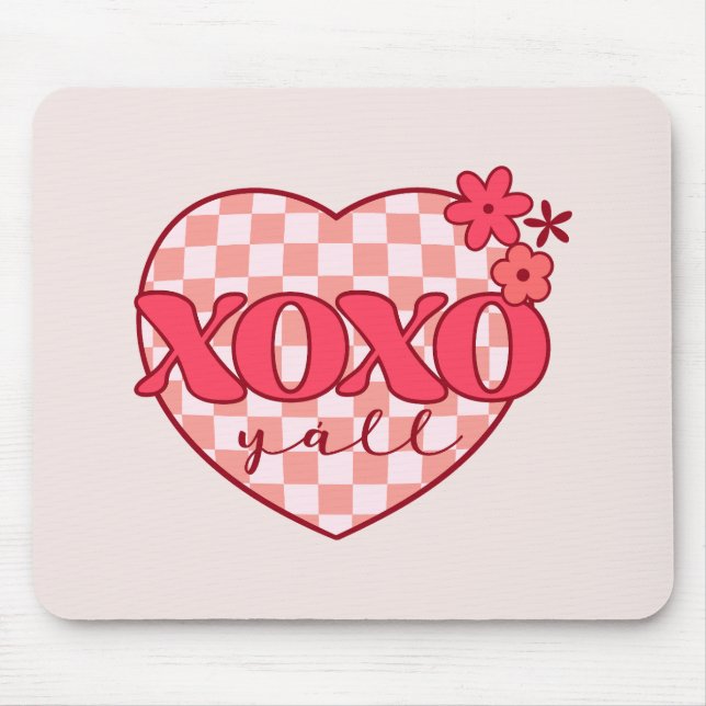 Pink Heart Xoxo Hugs and Kisses Mouse Mat (Front)