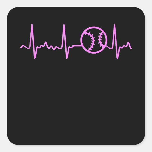 Pink Heartbeat Baseball Breast Cancer Awareness Square Sticker (Front)