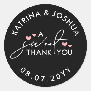 Pink Hearts A Sweet Thank You Wedding Favour Classic Round Sticker