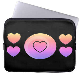 Pink Hearts and a Circle on a Black Background Laptop Sleeve
