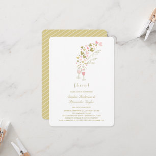 Pink Hearts And Champagne Cheers Engagement Party Invitation