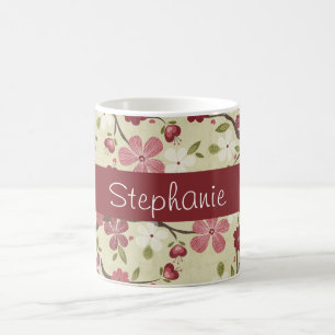 Pink Hearts and Flowers Personalised Coffee Mug