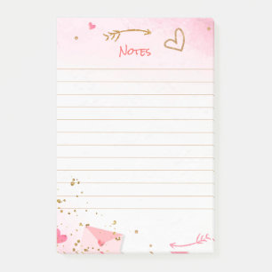 Pink Hearts and Gold Glitter Post-it Notes