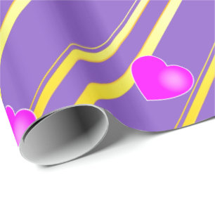Pink Hearts and Gold Stripes Wrapping Paper