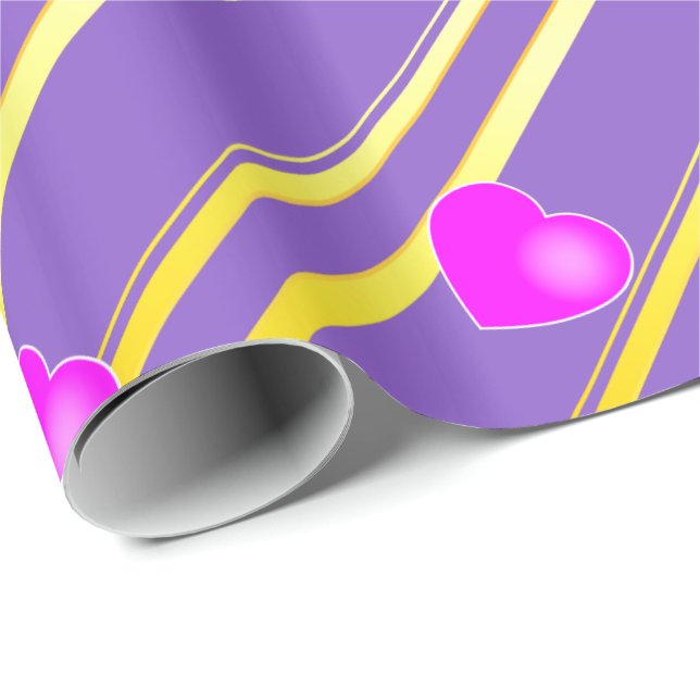 Pink Hearts and Gold Stripes Wrapping Paper (Roll Corner)