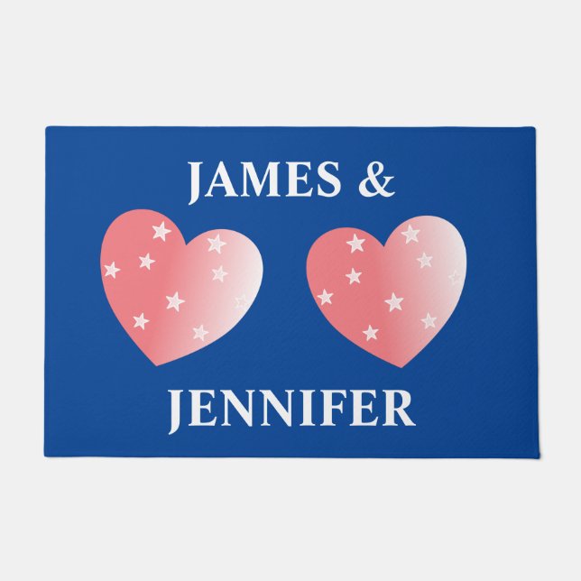 Pink Hearts And Names Doormat (Front)