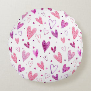 Pink Hearts and Polka Dots: Romantic Delight. Round Cushion