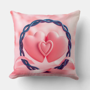 Pink Hearts and Ribbon Symbolising Romance and Lov Cushion