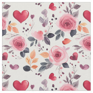 Pink Hearts and Roses  Fabric