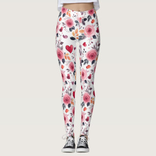 Pink Hearts And Roses Leggings