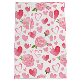 Pink Hearts and Roses Medium Gift Bag