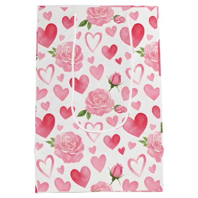 Pink Hearts and Roses Medium Gift Bag (Back)