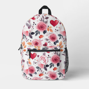 Pink Hearts and Roses  Printed Backpack