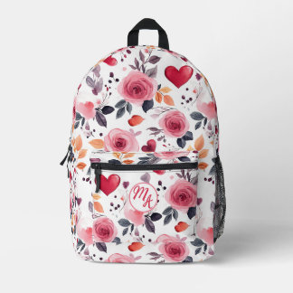 Pink Hearts and Roses  Printed Backpack