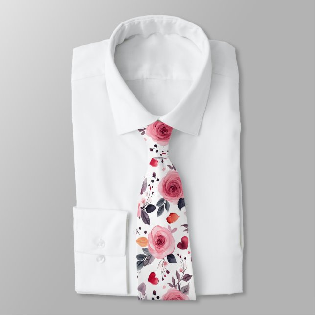 Pink Hearts And Roses  Tie (Tied)