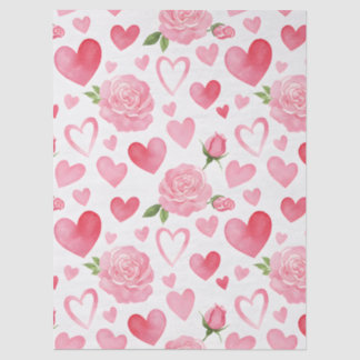 Pink Hearts and Roses Tissue Paper