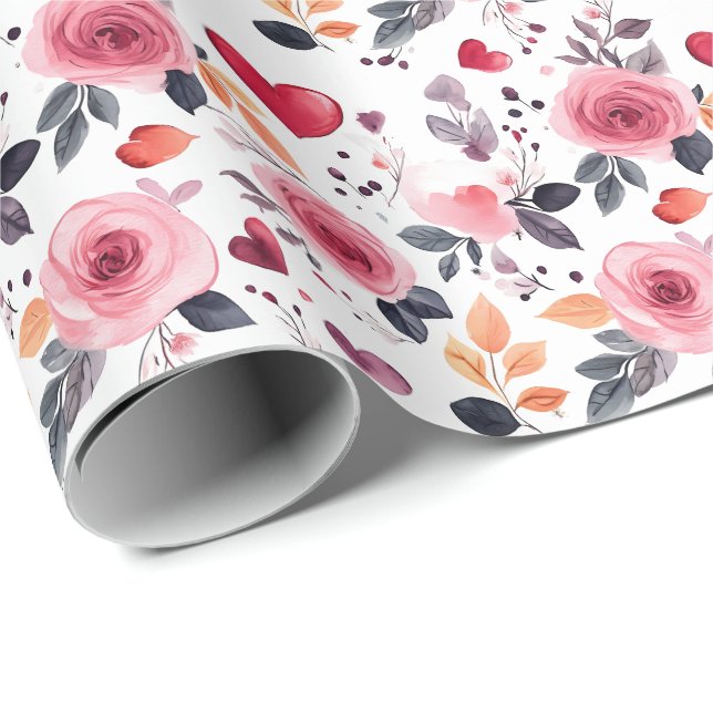 Pink Hearts and Roses  Wrapping Paper (Roll Corner)