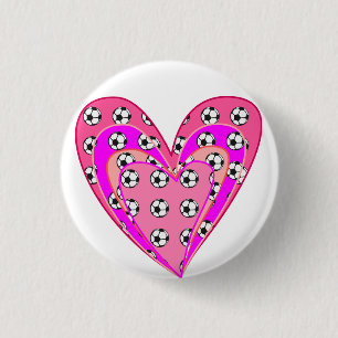 Pink Hearts And Soccer Balls Pattern 3 Cm Round Badge