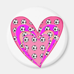 Pink Hearts And Soccer Balls Pattern Magnet