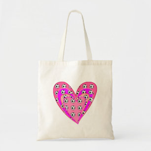 Pink Hearts And Soccer Balls Pattern Tote Bag