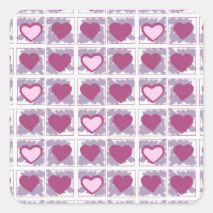 Pink Hearts and Squares Love Xoxo Square Sticker