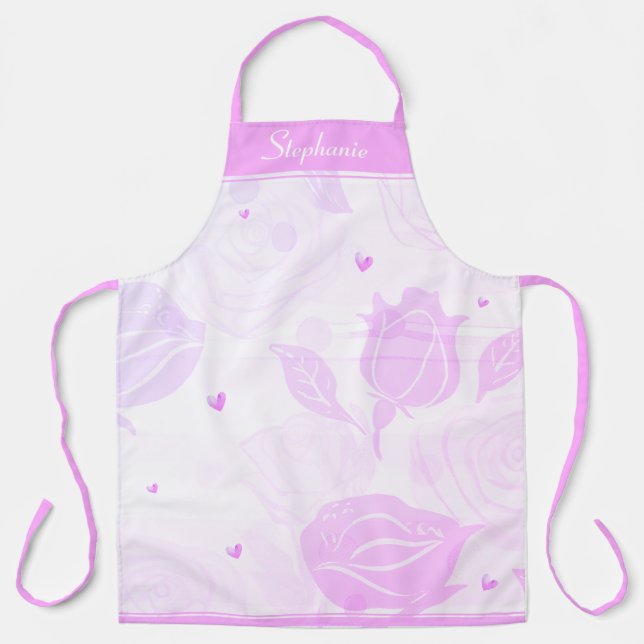 Pink Hearts and Vintage Roses  Apron (Front)