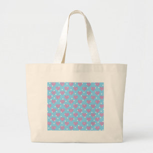 Pink hearts and white polka dots large tote bag