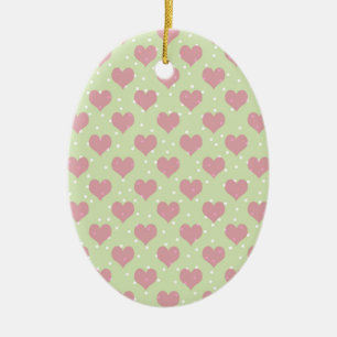 Pink hearts and white polka dots pattern ceramic tree decoration