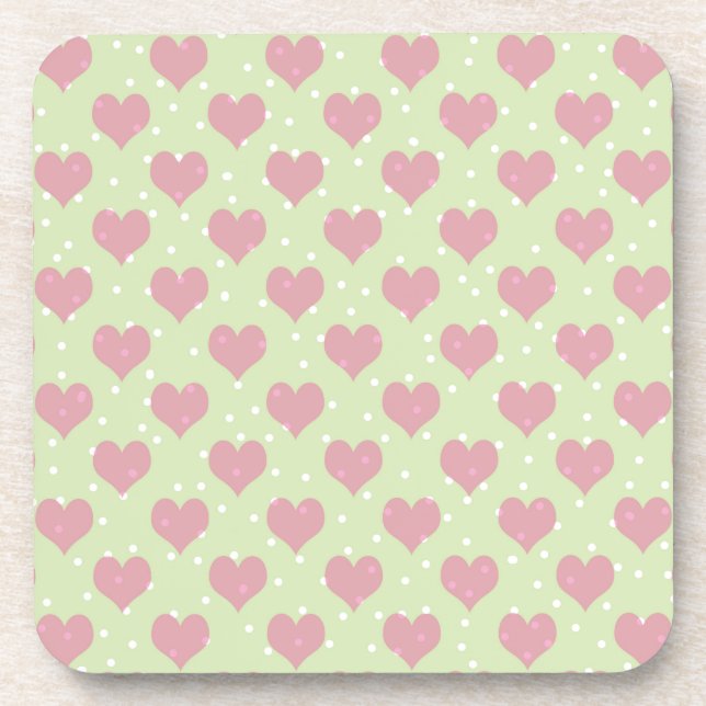 Pink hearts and white polka dots pattern coaster (Front)