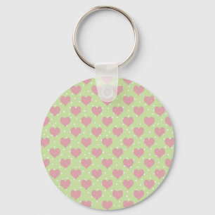 Pink hearts and white polka dots pattern key ring