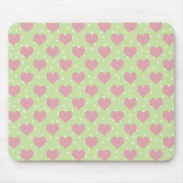 Pink hearts and white polka dots pattern mouse mat (Front)