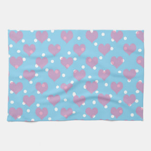 Pink hearts and white polka dots tea towel