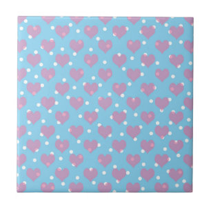 Pink hearts and white polka dots tile