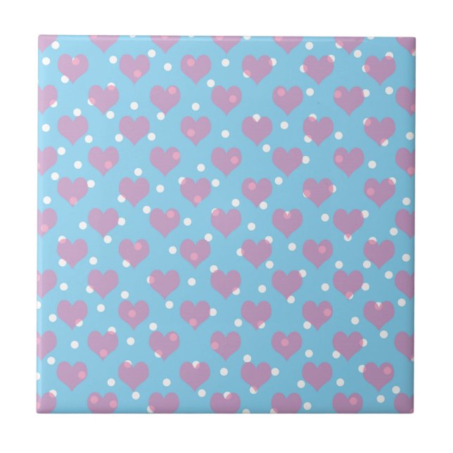Pink hearts and white polka dots tile (Front)