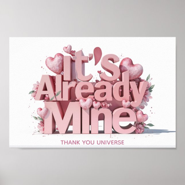 *~* Pink Hearts Ap85 Law of Attraction Manifesting Poster (Front)