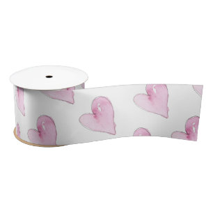 Pink Hearts Artisan Watercolors Love Sweet Pattern Satin Ribbon